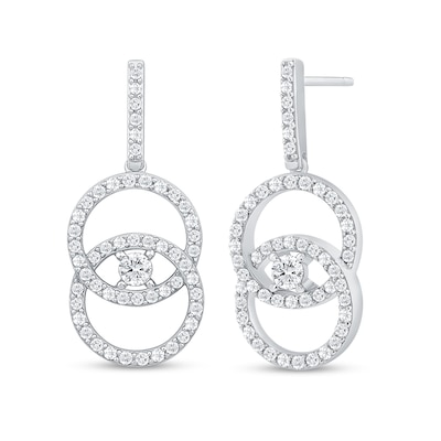 0.95 CT. T.W. Diamond Intertwined Circle Drop Earrings in 10K White Gold