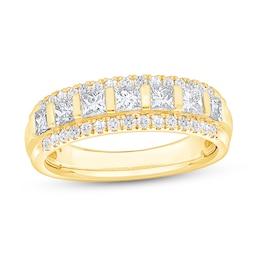 0.95 CT. T.W. Princess-Cut and Round Diamond Border Triple Row Anniversary Band in 14K Gold