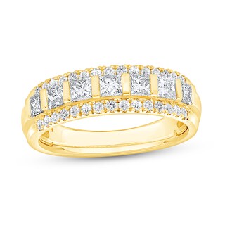 0.95 CT. T.W. Princess-Cut and Round Diamond Border Triple Row Anniversary Band in 14K Gold