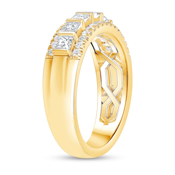 0.95 CT. T.W. Princess-Cut and Round Diamond Border Triple Row Anniversary Band in 14K Gold