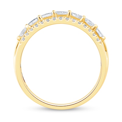 0.95 CT. T.W. Princess-Cut and Round Diamond Border Triple Row Anniversary Band in 14K Gold