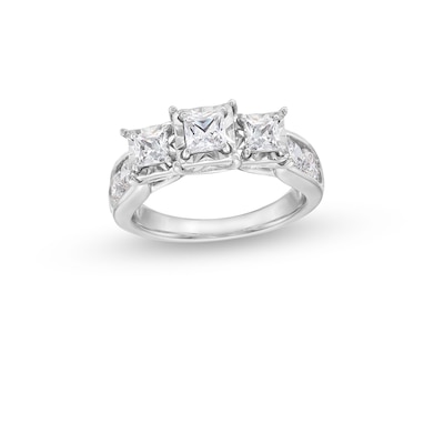 1.95 CT. T.W. Princess-Cut Diamond Past Present Future® Miracle Engagement Ring in 14K Gold