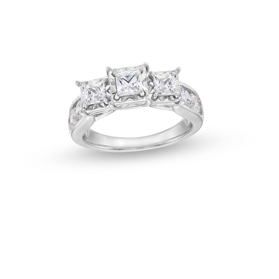 1.95 CT. T.W. Princess-Cut Diamond Past Present Future® Miracle Engagement Ring in 14K Gold