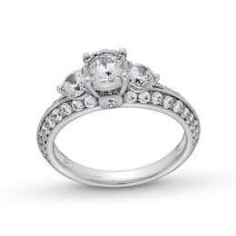 1.45 CT. T.W. Diamond Past Present Future® Knife Edge Vintage-Style Engagement Ring in 14K White Gold