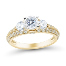 1.45 CT. T.W. Diamond Past Present Future® Knife Edge Vintage-Style Engagement Ring in 14K Gold