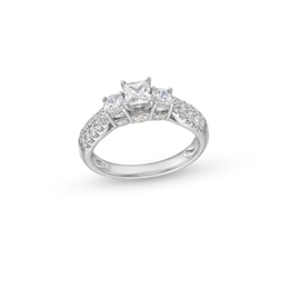 1.23 CT. T.W. Princess-Cut Diamond Past Present Future® Double Row Engagement Ring in 14K White Gold