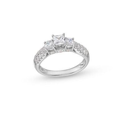 1.23 CT. T.W. Princess-Cut Diamond Past Present Future® Double Row Engagement Ring in 14K Gold