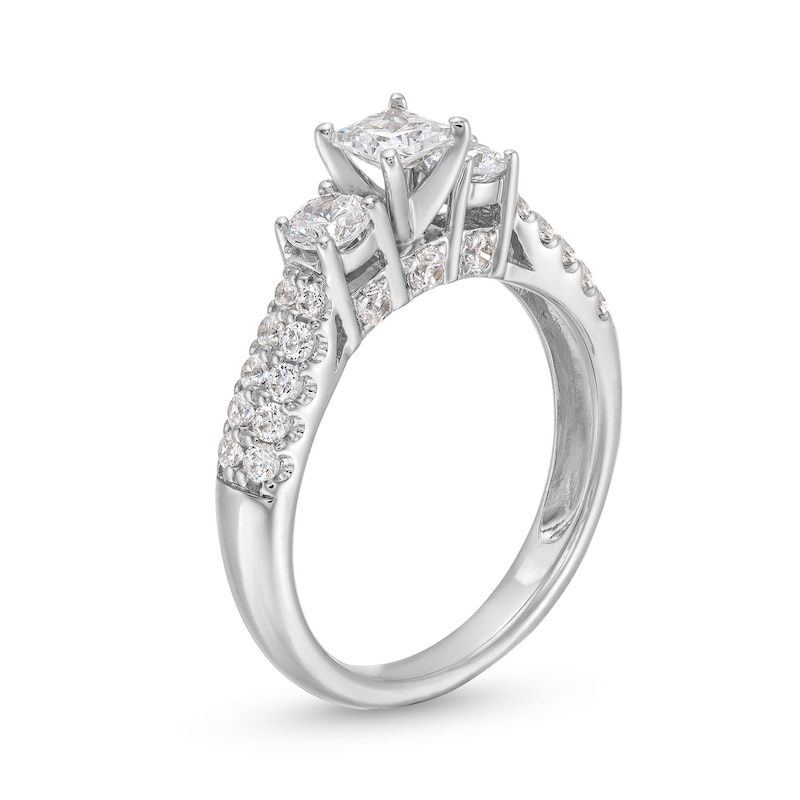 1.23 CT. T.W. Princess-Cut Diamond Past Present Future® Double Row Engagement Ring in 14K Gold