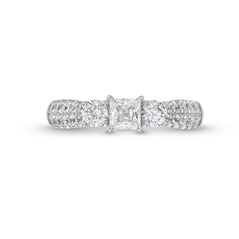 Main Image 4 of 1.23 CT. T.W. Princess-Cut Diamond Past Present Future® Double Row Engagement Ring in 14K White Gold