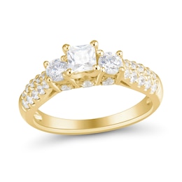 1.23 CT. T.W. Princess-Cut Diamond Past Present Future® Double Row Engagement Ring in 14K Gold