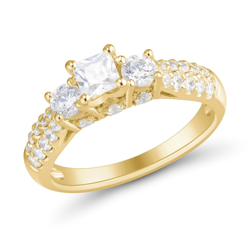 1.23 CT. T.W. Princess-Cut Diamond Past Present Future® Double Row Engagement Ring in 14K Gold