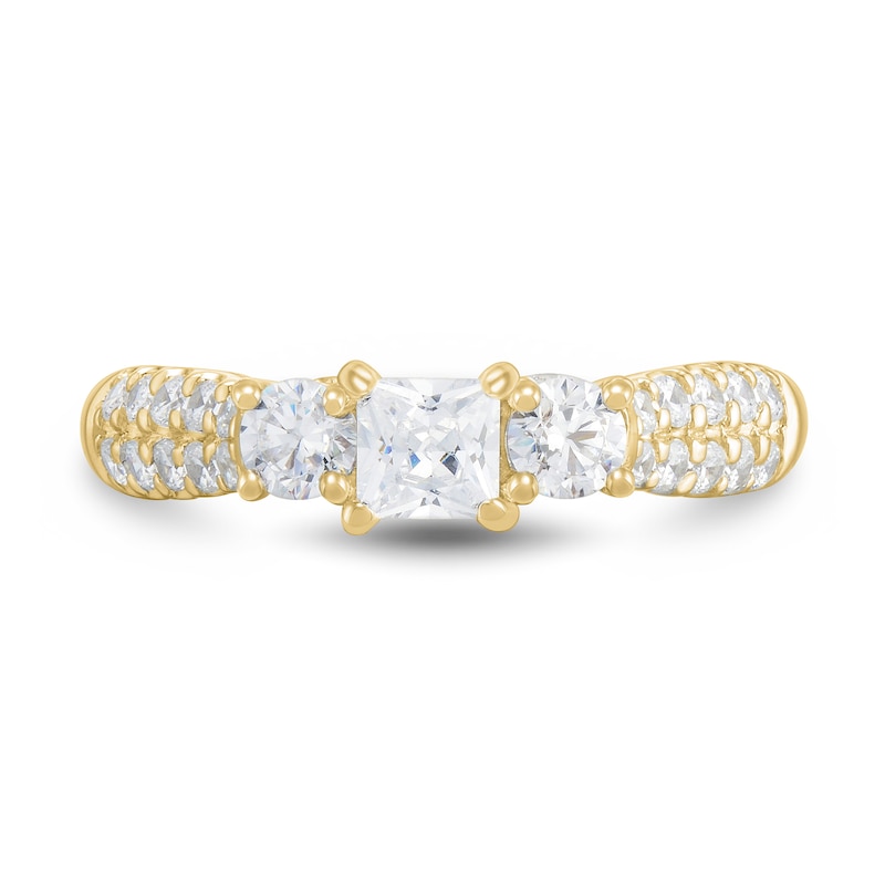 1.23 CT. T.W. Princess-Cut Diamond Past Present Future® Double Row Engagement Ring in 14K Gold