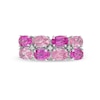 Sideways Oval Pink and White Lab-Created Sapphire Alternating Double Row Ring in Sterling Silver