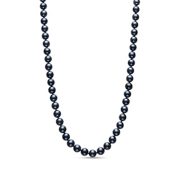 6.0mm Dyed Black Akoya Cultured Pearl Strand Necklace with Sterling Silver Clasp