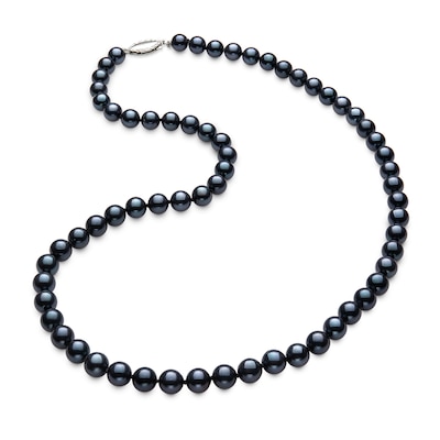 6.0mm Dyed Black Akoya Cultured Pearl Strand Necklace with Sterling Silver Clasp