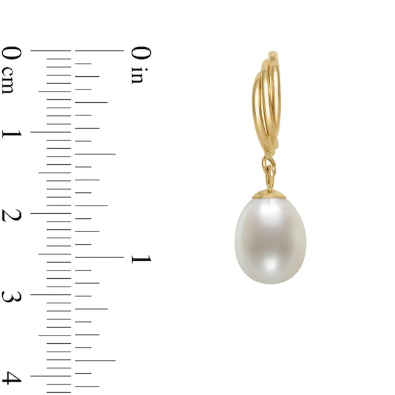 8.0mm Oval Freshwater Cultured Pearl Feather Drop Earrings in 14K Gold