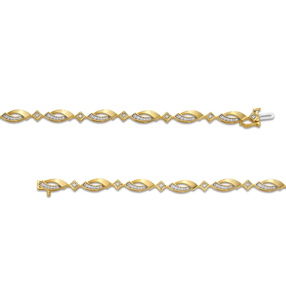 0.50 CT. T.W. Diamond Bypass Link Alternating Bracelet in 10K Gold - 7.25"