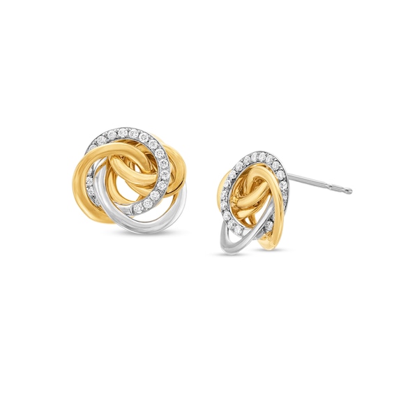 0.20 CT. T.W. Diamond Knot Stud Earrings in 18K Two-Toned Gold