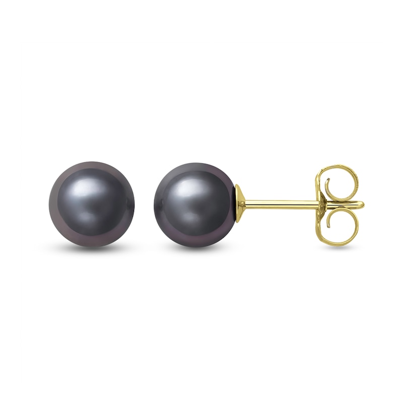 6.0mm Dyed Black Akoya Cultured Pearl Stud Earrings in 14K Gold