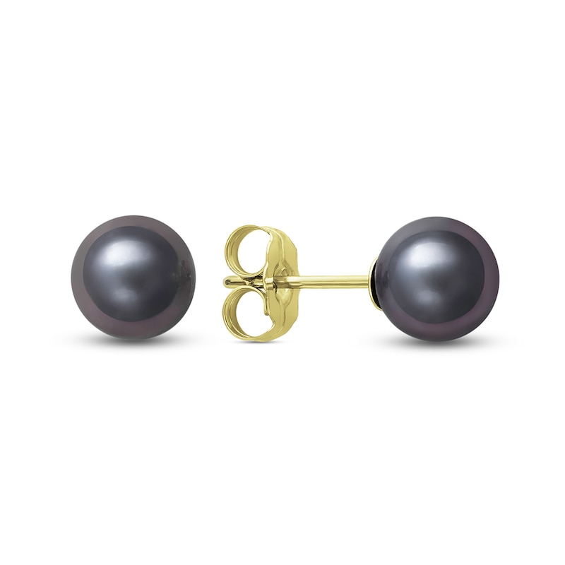 6.0mm Dyed Black Akoya Cultured Pearl Stud Earrings in 14K Gold