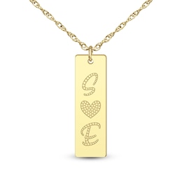 23.0mm Couple's Engravable Beaded Initial with Heart Vertical Bar Pendant (2 Initials)