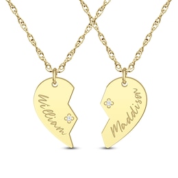 Couple's Diamond Accent Engravable Half Heart Two Piece Pendant (2 Lines)