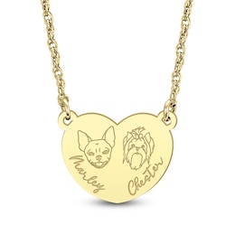 15.0mm Engravable Heart-Shaped Pet Tag Necklace (2 Animals and Lines)