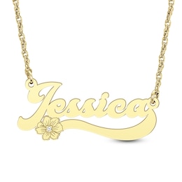 Diamond Accent Script Name with Birth Flower and Ribbon Necklace (1 Line and Flower)