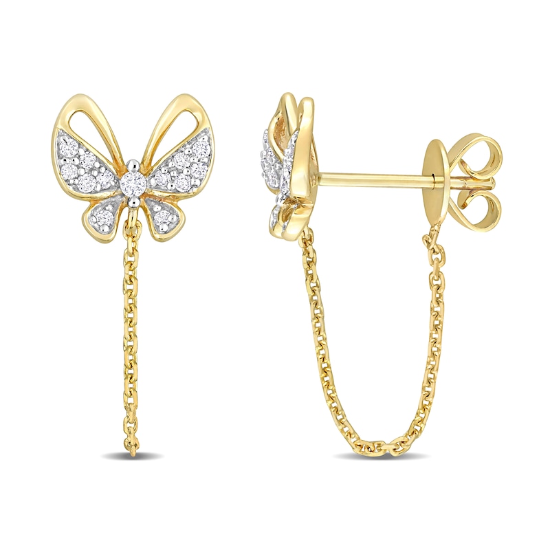 0.14 CT. T.W. Diamond Butterfly Chain Front/Back Earrings in 10K Gold|Peoples Jewellers