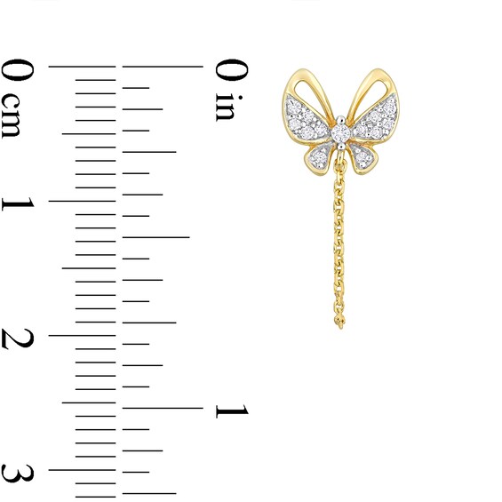 0.14 CT. T.W. Diamond Butterfly Chain Front/Back Earrings in 10K Gold