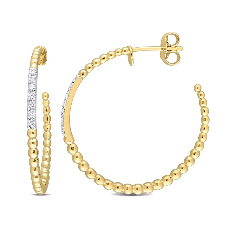 0.21 CT. T.W. Diamond Beaded Bar Hoop Earrings in 14K Gold|Peoples Jewellers