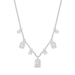 0.51 CT. T.W. Multi Diamond Station Necklace in 14K White Gold