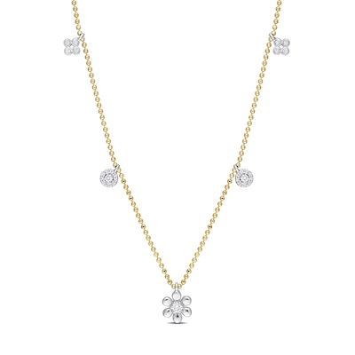 0.29 CT. T.W. Diamond Flower Frame Station Necklace in 14K Two-Toned Gold