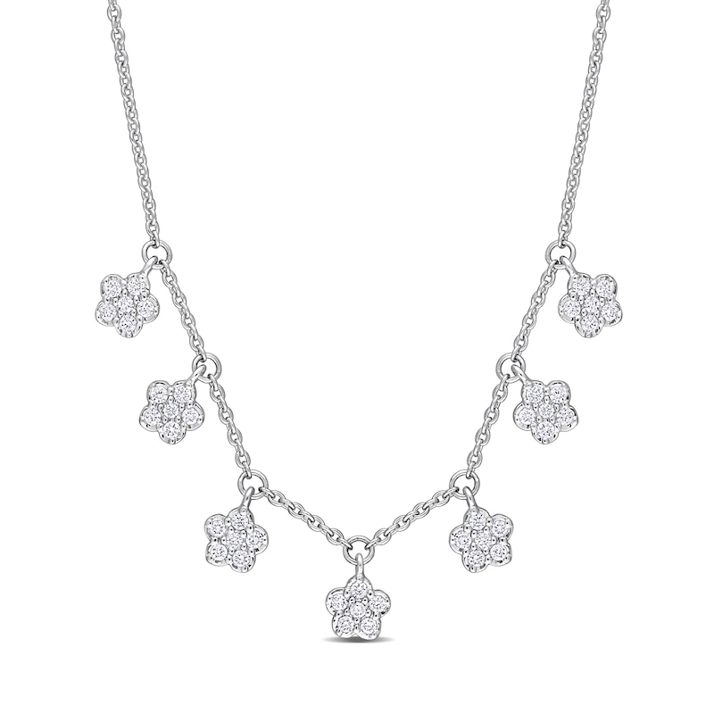 0.28 CT. T.W. Diamond Flower Frame Station Necklace in 14K White Gold