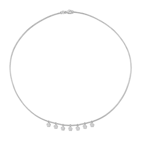 0.28 CT. T.W. Diamond Flower Frame Station Necklace in 14K White Gold