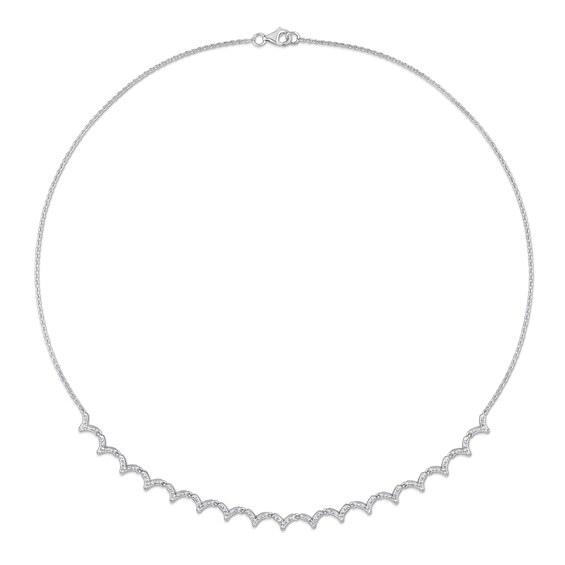 0.59 CT. T.W. Diamond Scallop Edge Necklace in 14K White Gold