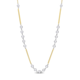 0.57 CT. T.W. Diamond Bezel and Bar Necklace in 14K Two-Toned Gold