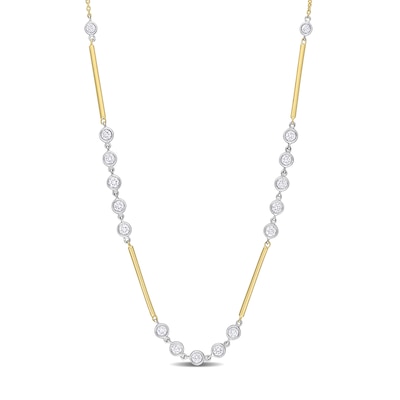 0.57 CT. T.W. Diamond Bezel and Bar Necklace in 14K Two-Toned Gold