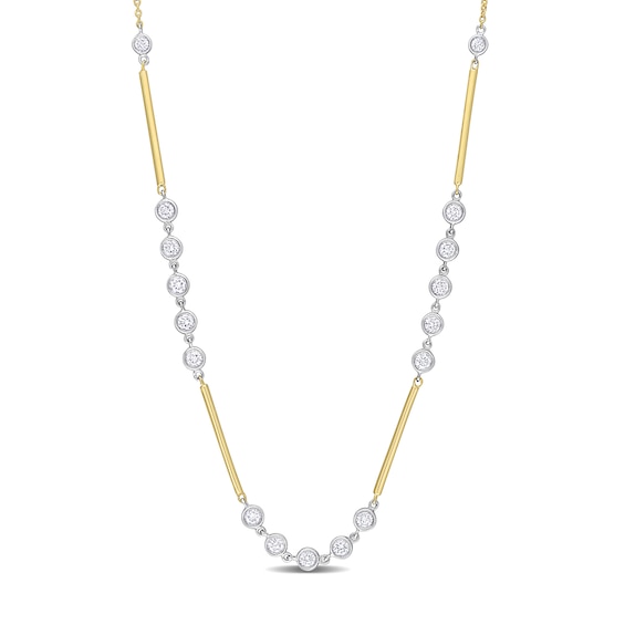 0.57 CT. T.W. Diamond Bezel and Bar Necklace in 14K Two-Toned Gold