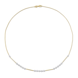 0.57 CT. T.W. Diamond Bezel and Bar Necklace in 14K Two-Toned Gold