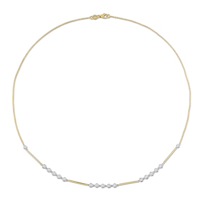 0.57 CT. T.W. Diamond Bezel and Bar Necklace in 14K Two-Toned Gold