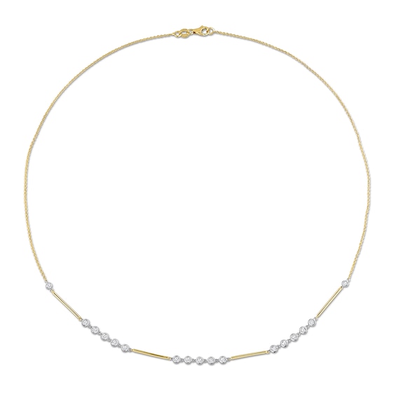 0.57 CT. T.W. Diamond Bezel and Bar Necklace in 14K Two-Toned Gold