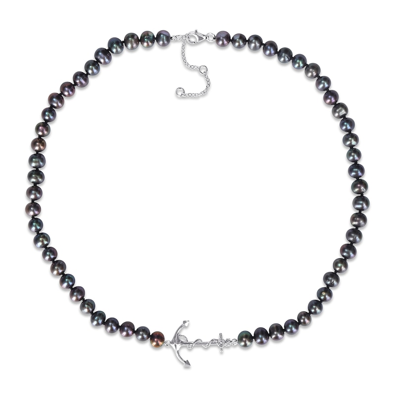 Men's 7.0-7.5mm Black Tahitian Cultured Pearl Anchor Necklace in Sterling Silver|Peoples Jewellers