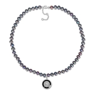 Men's 7.0-7.5mm Black Freshwater Cultured Pearl Compass Necklace in Sterling Silver