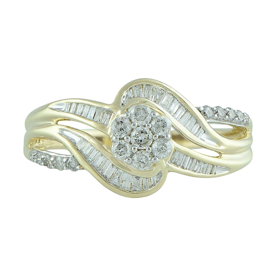 0.45 CT. T.W. Multi-Diamond Flower Bypass Ring in 10K Gold