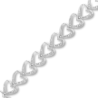 0.25 CT. T.W. Diamond Open Heart Link Bracelet in Sterling Silver