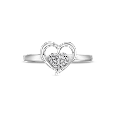 0.06 CT. T.W. Diamond Heart Framed Promise Ring in Sterling Silver