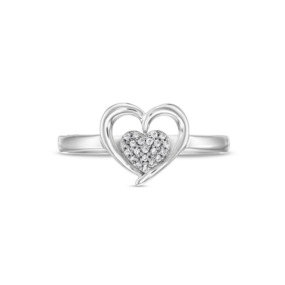 0.06 CT. T.W. Diamond Heart Framed Promise Ring in Sterling Silver