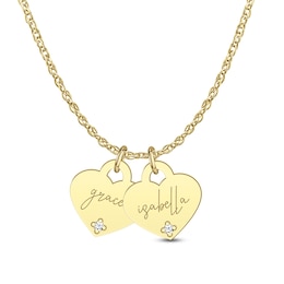 Diamond Accent Engravable Name Two Piece Heart-Shaped Disc Charm Pendant (2 Lines)