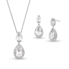 Thumbnail Image 0 of Pear-Shaped White Lab-Created Sapphire Double Teardrop Pendant and Earrings Set in Sterling Silver